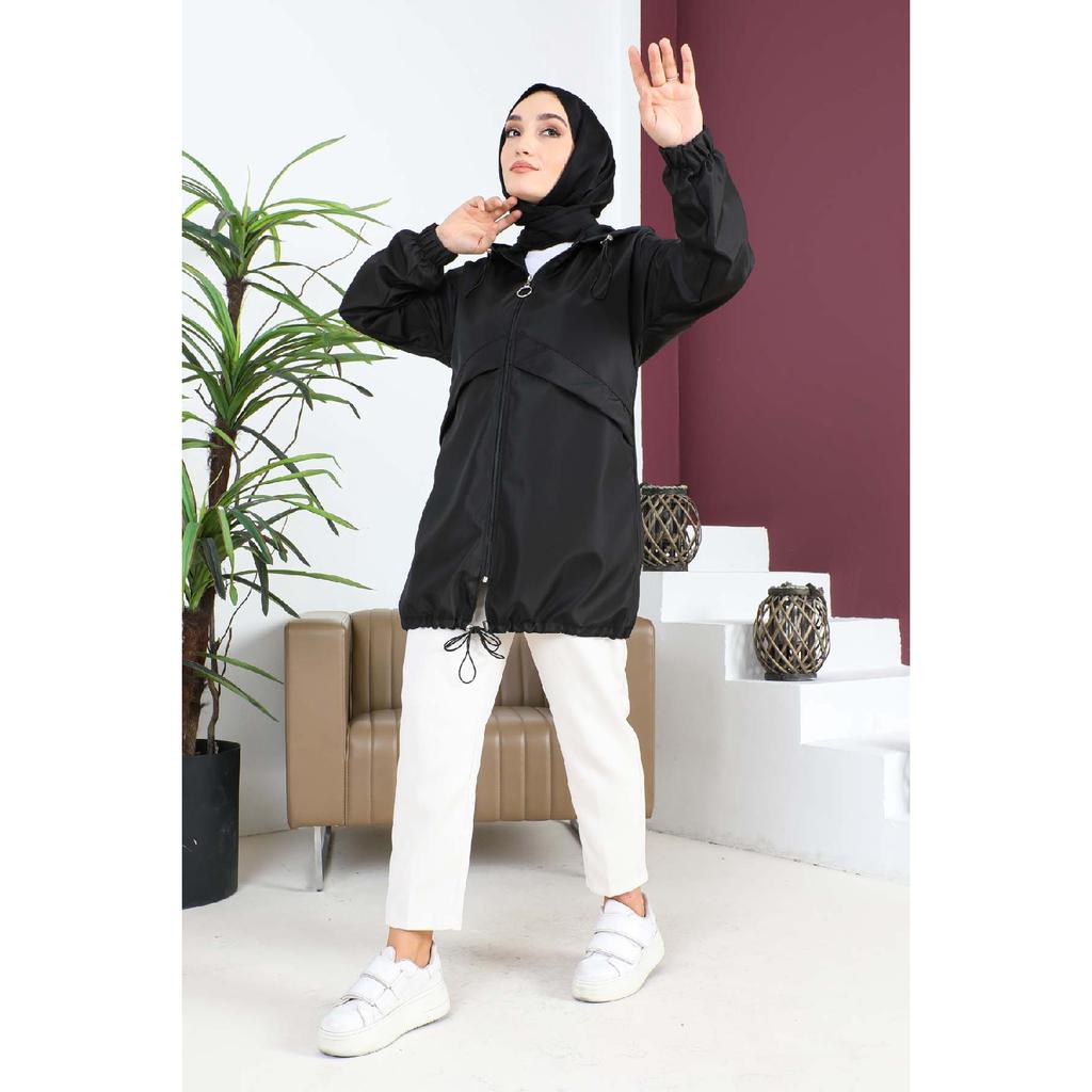 Trenci cu glugă cu fermoar negru