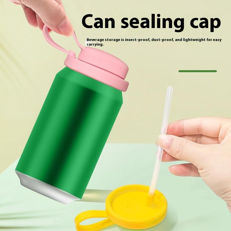 Dishwasher Safe Silicone Can Lid Spill Resistant Secures Closures Reusable Cover With Straw For Beer Beverage Container