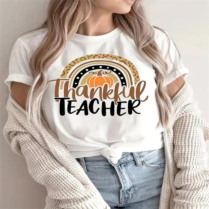 Letní top s kulatým výstřihem a potiskem Módní Ležérní Roztomilá dámská trička z čisté bavlny s krátkým rukávem