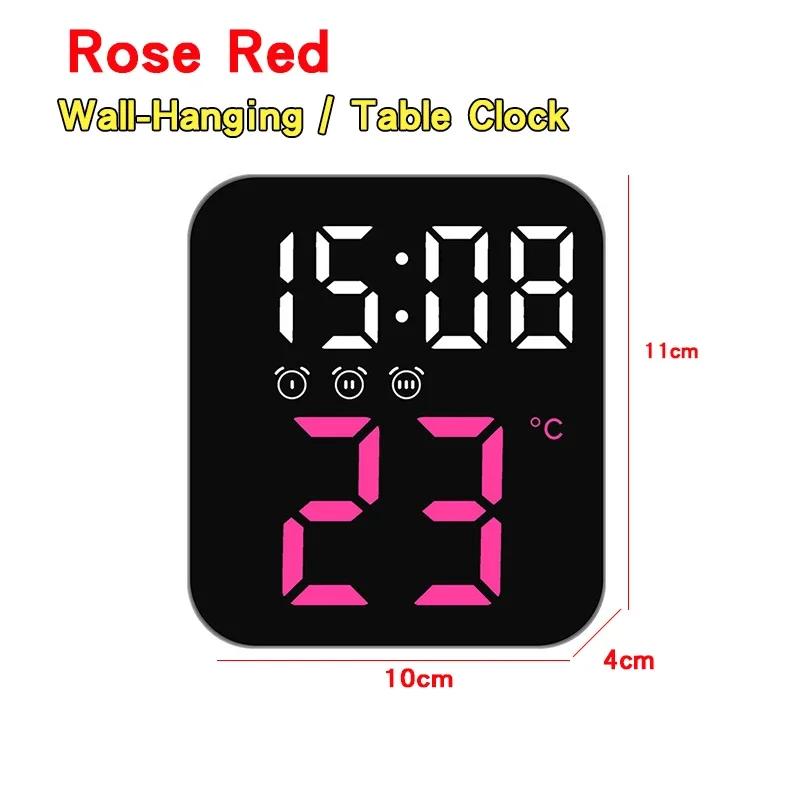 Electronic Wall Clock Temperature Date Table Clock Wall-mounted Dual Alarms Digital LED Clocks for Home Bedroom Voice Control