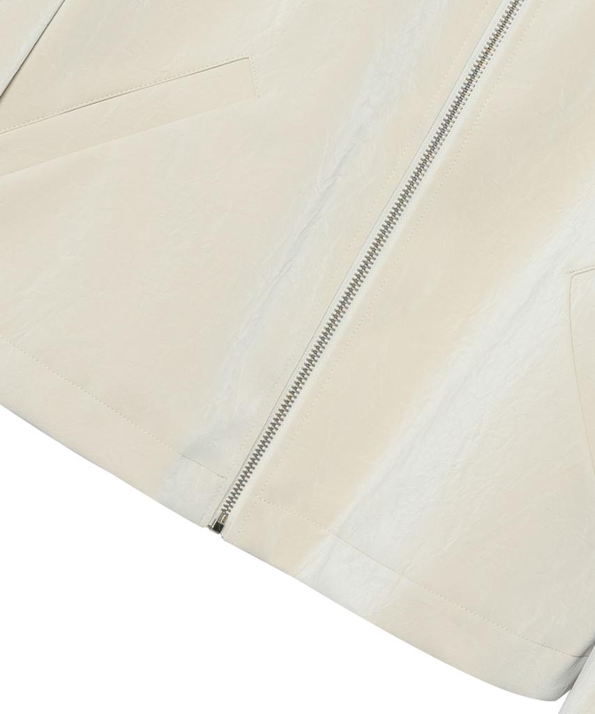 Leftseoul Synthetic Leather Collar Jacket [Ivory]