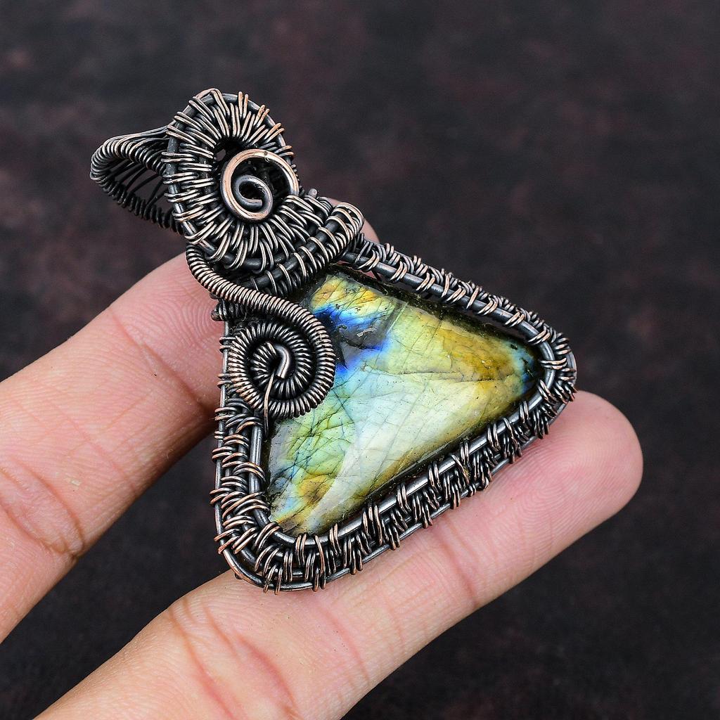 Labradorite Pendant Copper Wire Wrapped Pendant Handmade Jewelry Gemstone Pendant Copper Jewelry Unique Pendant Labradorite Pendant Jewelry