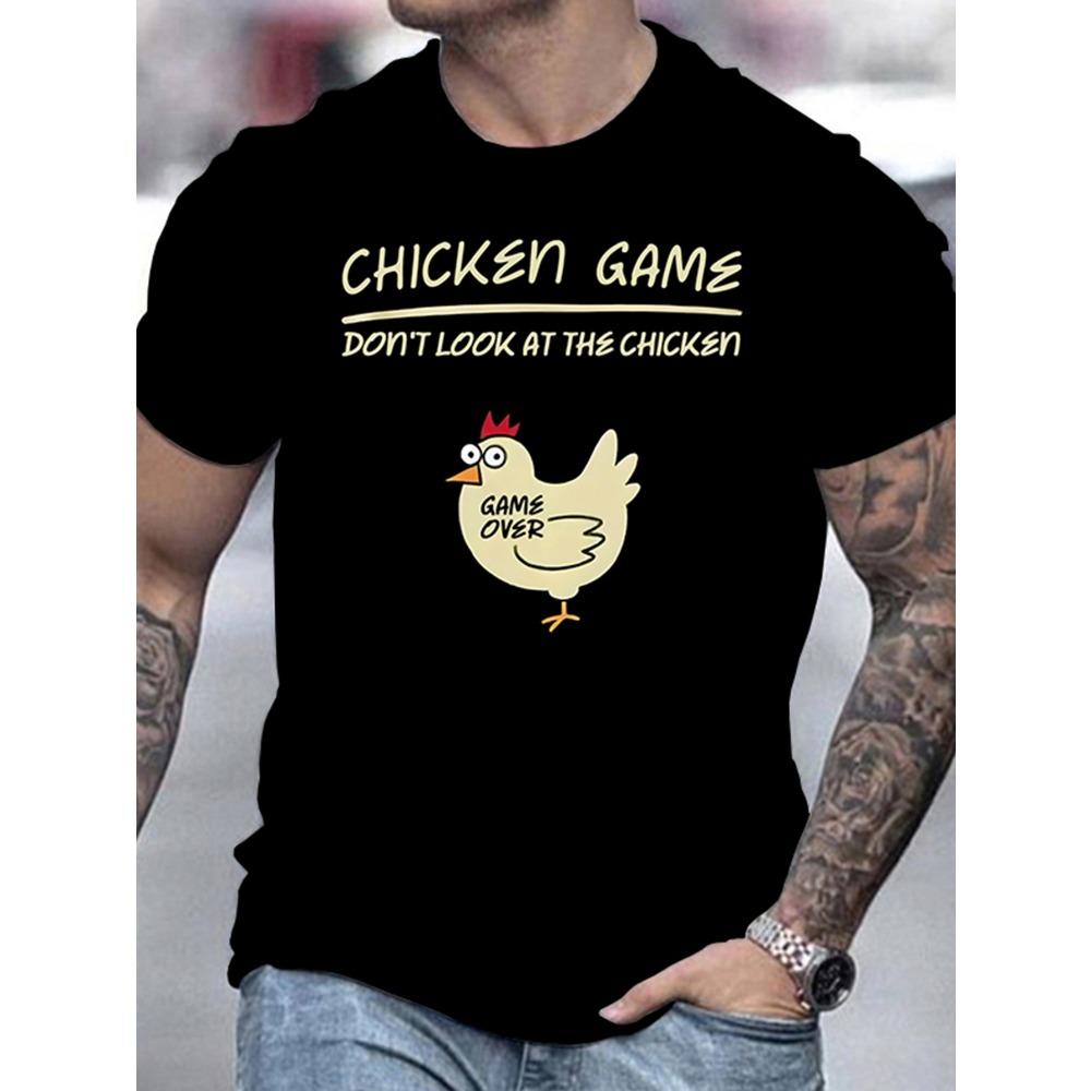 

[Funny Summer Tee] Повседневная забавная мужская футболка с надписью «Don t Look At The Chicken» — эластичная ткань, круглый вырез, летняя футболка S чёрный