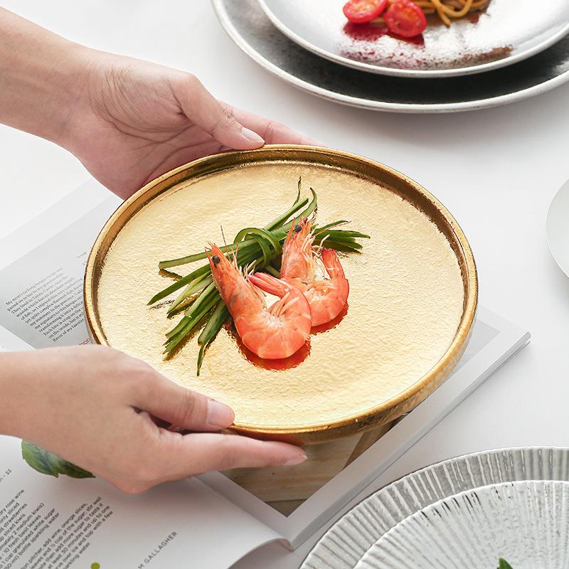 Electroplated Ceramic Plate Gold And Silver Plate Pendulum Decorative Plate Western Food Nordic Disc Light Luxury Tableware