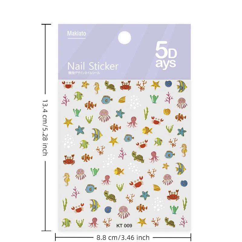 Cartoon Ocean Nail Art Stickers 3D Summer Starfish Seashell Nail Decals Colour Decoration Nail Charm Nail Art Supplies