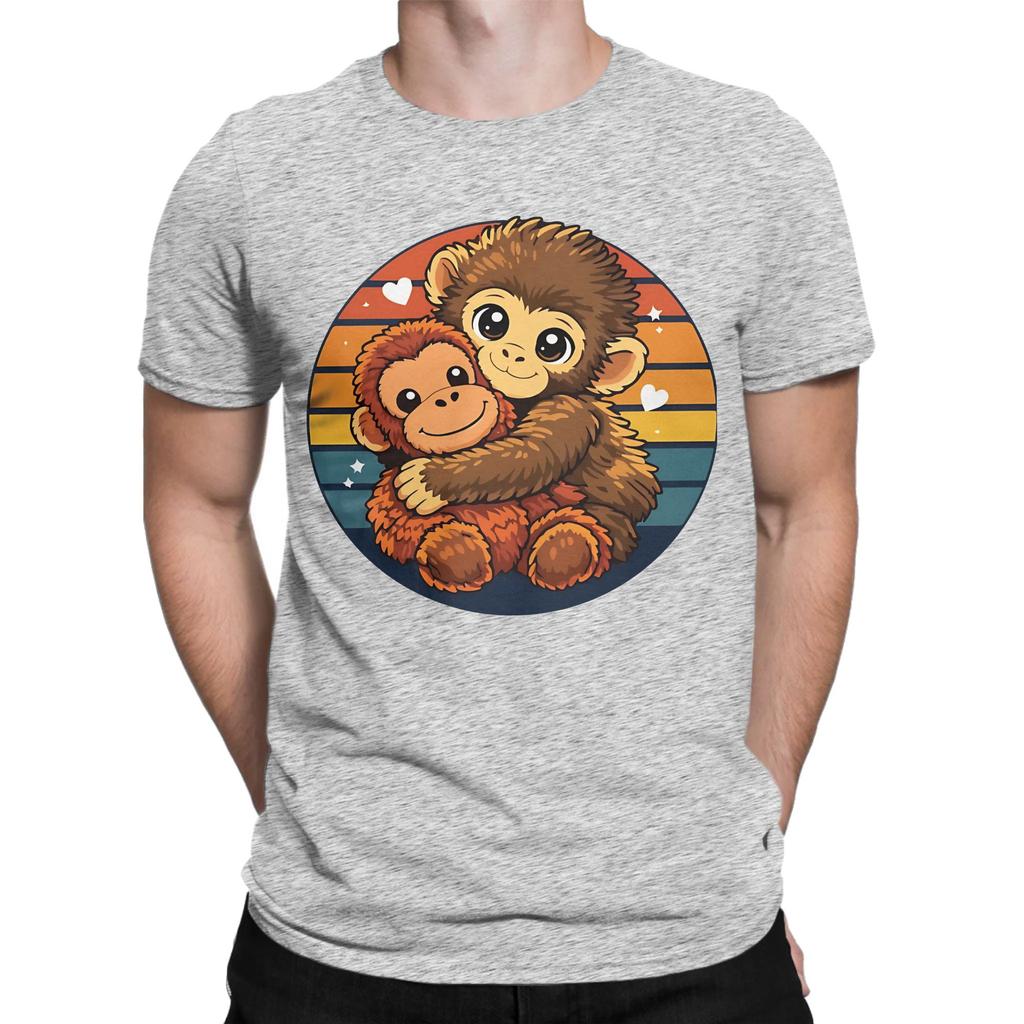 Classic Funny 100 Cotton Tshirt Cute Monkey Hugging Plush Tops Tees For Unisex