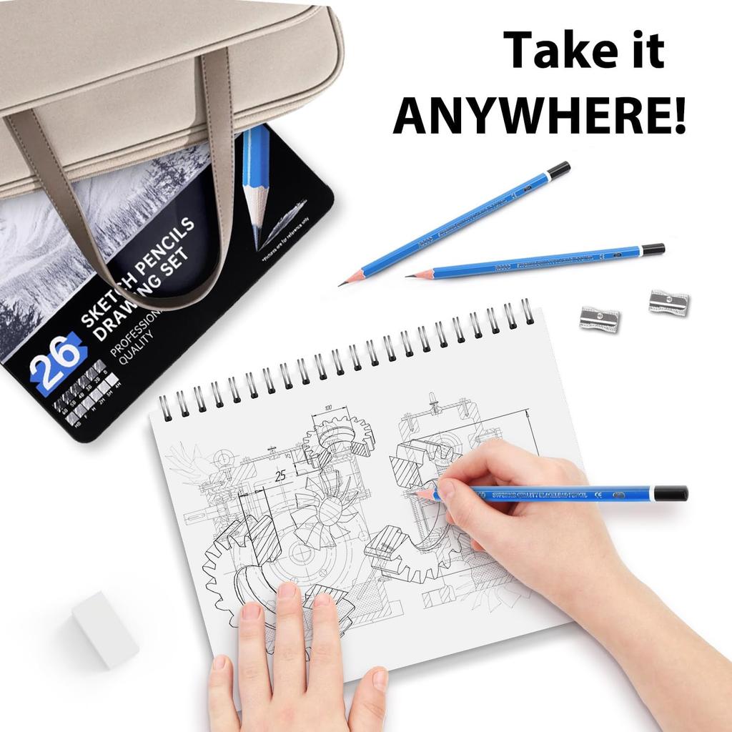Sketch Pencils for Kids and Adults Drawing, 26-Piece Profession Sketching Pencils, Drawing Pencil for Artists Beginner Sketching, Art Graphite Pencil