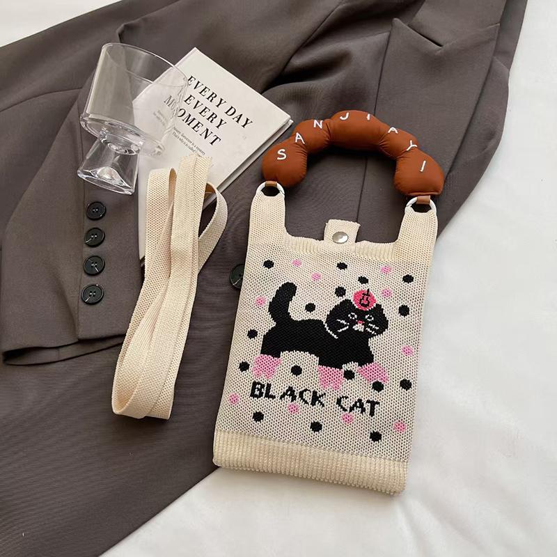 Ins Style Knitted Phone Bag Student Messenger Bag Tote Bag Shoulder Bag Crossbody Bag Handbag Key Holder Lipsticks Pouch