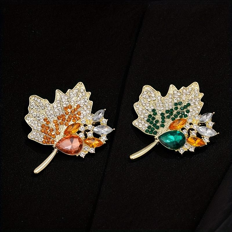 Luxury Alloy Rhinestone Maple Leaf Brooch Simple Elegant Chest Pin for Women Ideal for Party & Gift-Giving All-Season Accessory Festival Holiday Decor