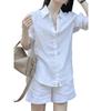 Women's Summer Linen Suit: White Shirt & Shorts Two-Piece Set - Simple, Casual, and Elegant Sun Protection.