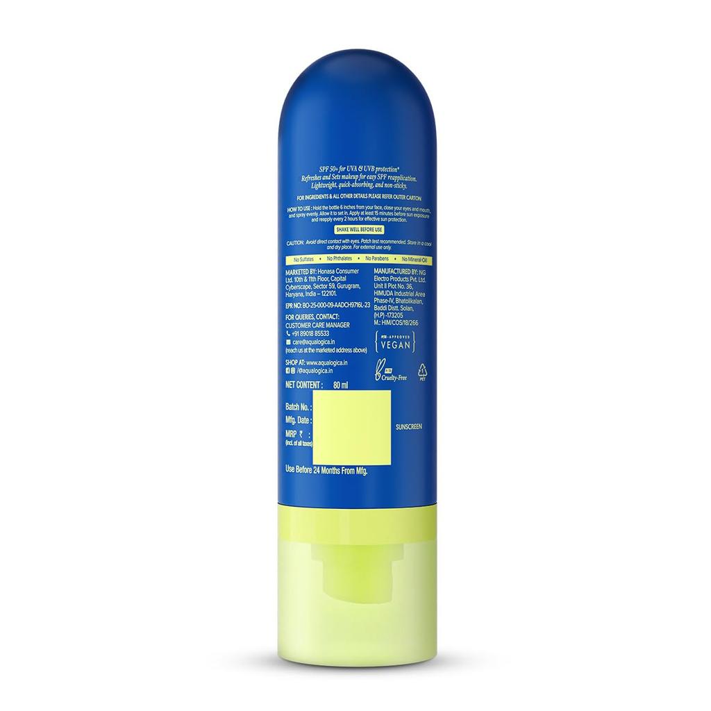 Aqualogica Bright+ Набір для макіяжу Сонячний спрей SPF 50+ PA++++ Ультратонкий Швидковисихаючий Спрей для фіксації макіяжу 80 мл