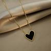 Gold Titanium Stainless Steel Black Enamel Heart Necklace - Anti-Fading Choker for Women