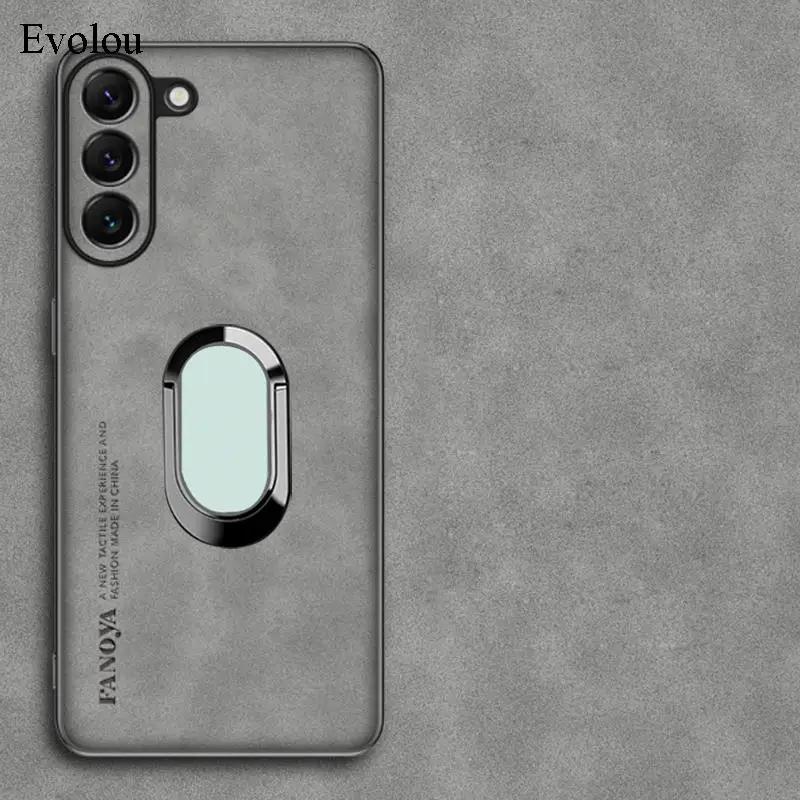 For Samsung M35 M15 M55 Sheepskin Leather Magnetic Ring Holder Case For Galaxy M34 M14 M53 M52M13 Soft TPU Lens Protection Cover