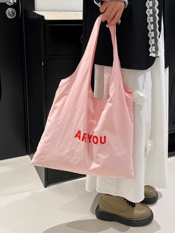 Urban Casual Nylon Letter Design Tote Bag Spacious For Work And Casual Outings