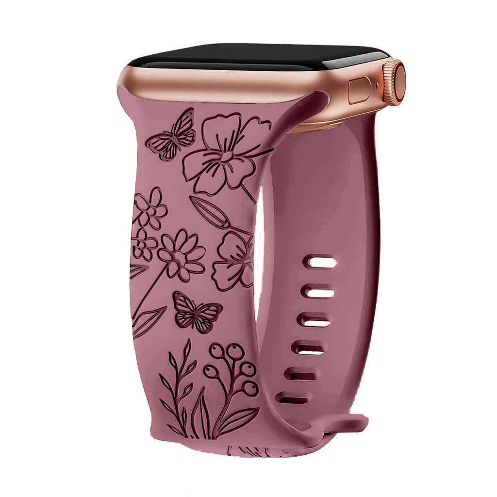 Strap For Apple Watch Band 44mm 40mm 41mm 42 45mm 49mm 46mm Floral Engraved bracelet correa iwatch series 10 9 SE 8 Ultra 2 3 11