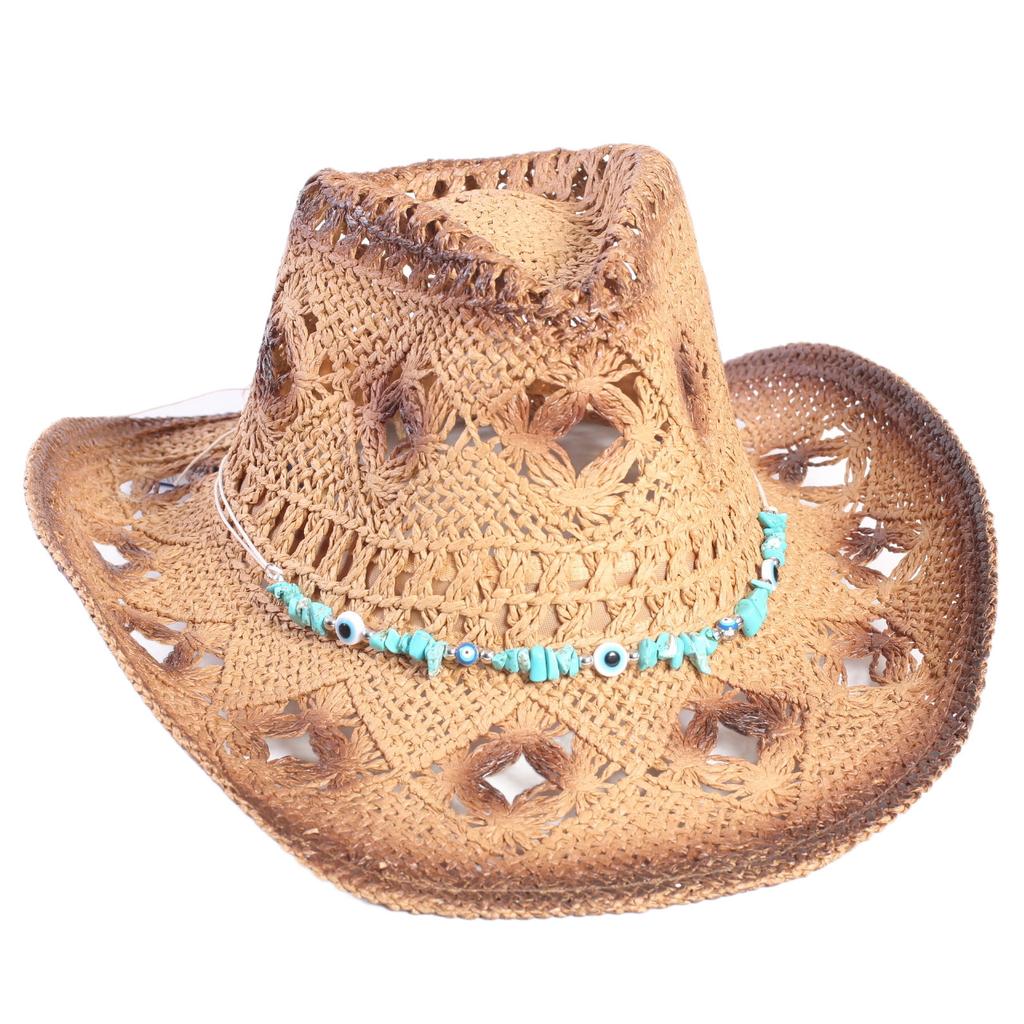 Popular European and American Classic Hollow Western Cowboy Hat Men's and Women's Fashion Vacation Breathable Sunshade Straw Hat