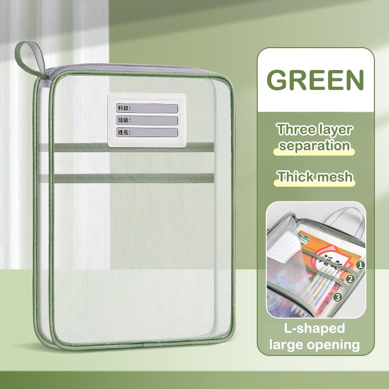 A4 Stationery Storage Bag Double-Layer Mesh Zipper Bag Large Capacity Organizer Folders School Office Supplies Stationary Bag