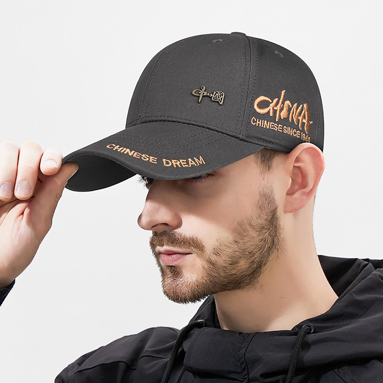 

Fashion Solid Color Baseball Hat for Men China Embroidery Sunshade Adjustable Peaked Duck Tongue Cap Male Casual Outdoor Hat Adjustable сірий