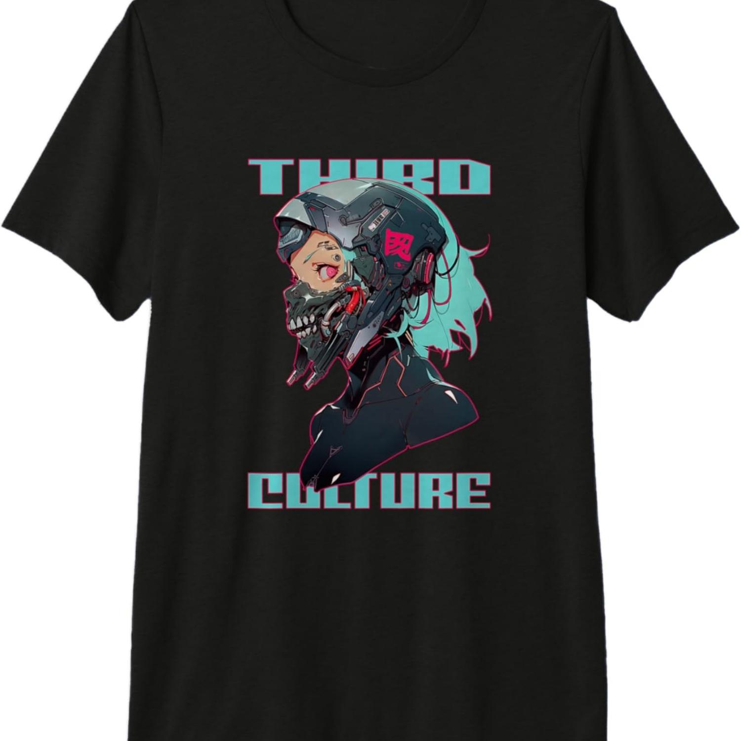 CYBERPUNK BLUE HAIRED GIRL SKULL GAS MASK Premium T-Shirt S чёрный