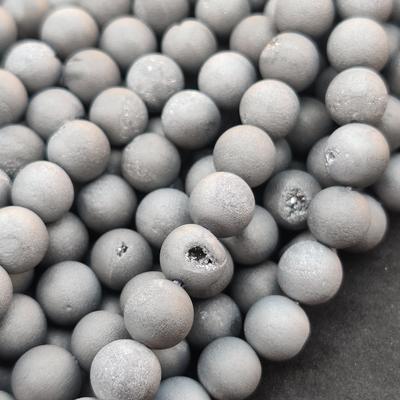 Matte Finish Natural Gray Druzy Agate Beads, 6mm 8mm 10mm Size Beads, Smooth Round Beads, 14-15.5 Inch Strand Beads.