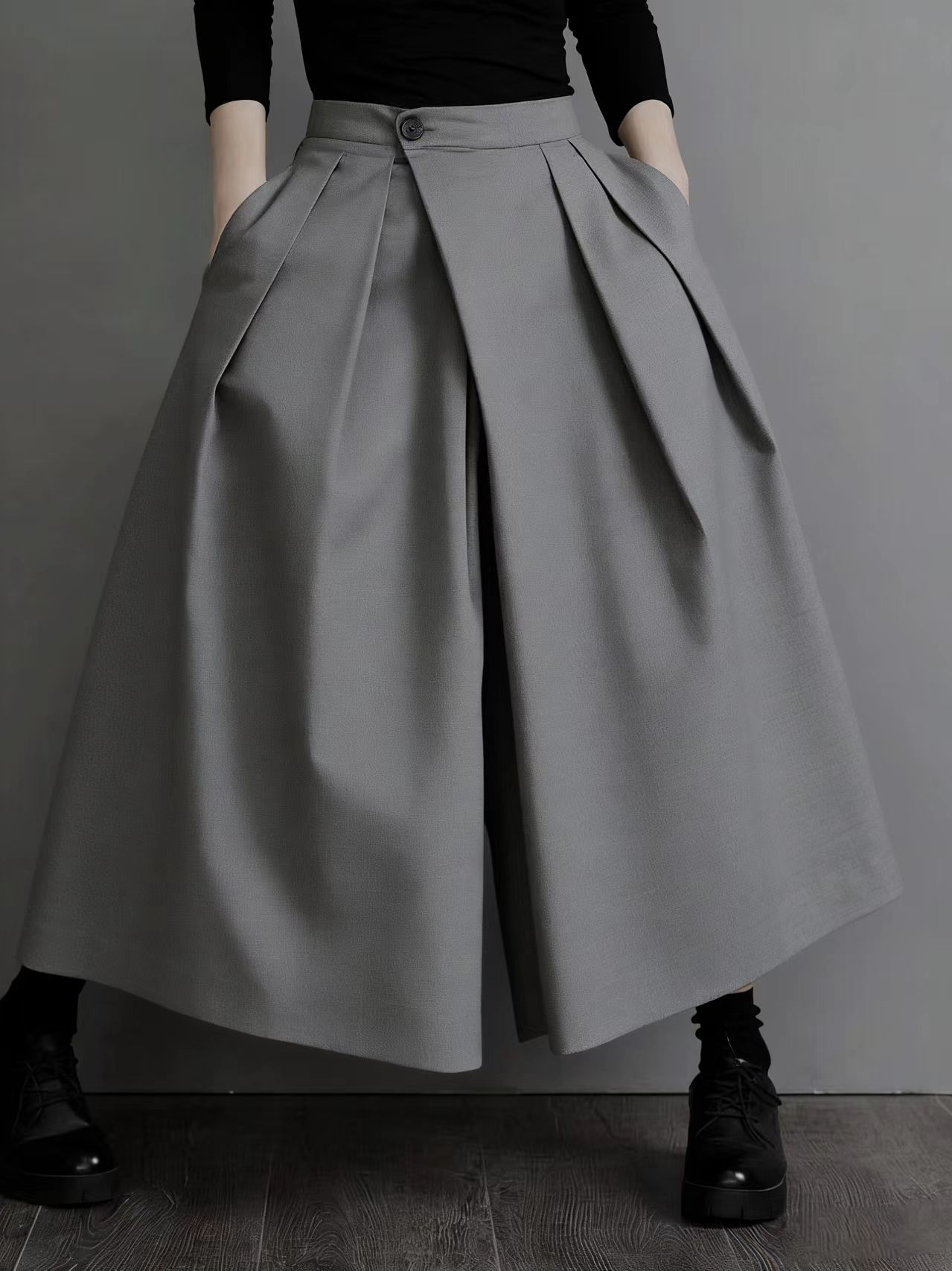 Módne Hakama Nohavice Dámske Unisex Streetwear Široké Samurai Nohavice Tmavé Estetické Sukňové Nohavice S sivá