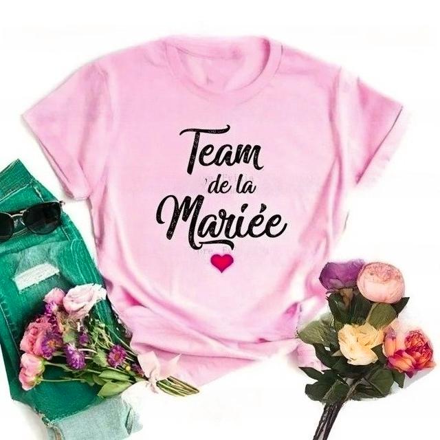 Team De La Mariee French Ocollar Short Sleeved Tshirt Girl Wedding Party Team Bride Bachelorette Wreath Unisex Evjf Tee Shirts