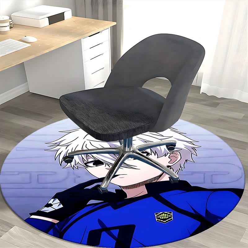 1pc Anime Design Blue Lock Round Carpet - Office Chair Mat, Non-Slip Rug for Home Decor, Seasonal Gift, Suitable for Office, Living Room