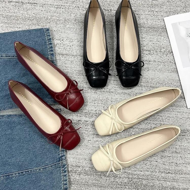 

Black Red Bow Mary Jane Ballet Flats for Women – Soft Sole, Low Heel, Low-Cut 35 чёрный