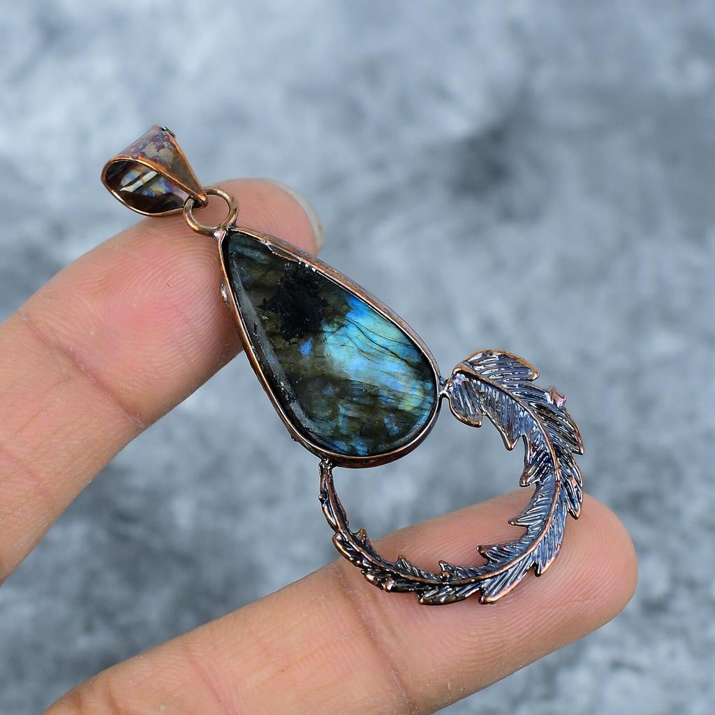 Pear Natural Labradorite Copper Electroformed Friendship Day Anniversary Pendant VP-14