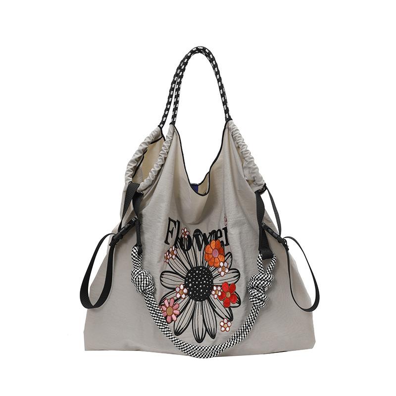 

Carto Embroidery Simple Shoulder Bag Comfortable and Versatile Texture Crossbody Bag Autumn Winter Casual Tote Shopping Bag серый