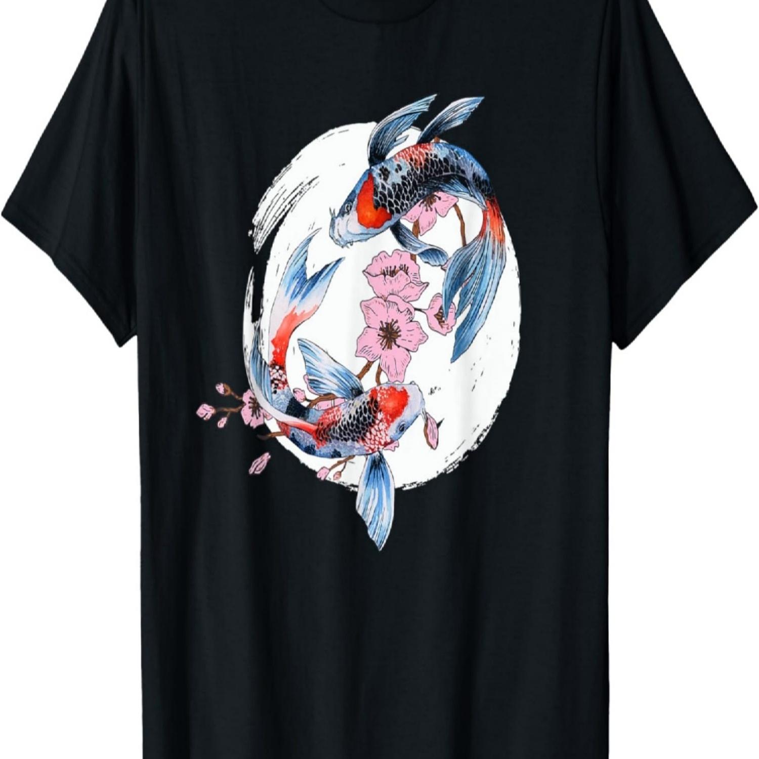 Koi Carp Ying Yang - Koi Fish Kawaii Cherry Blossom T-Shirt S чёрный