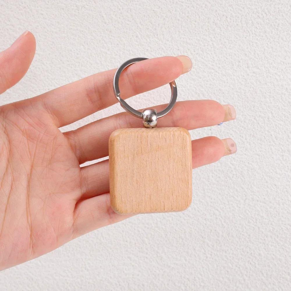 1/5pcs Rounded-Rectangle Wood Keychains Blanks DIY Painting Wooden Key Chain Blanks Unfinished Wooden Key Ring Key Tag Gifts