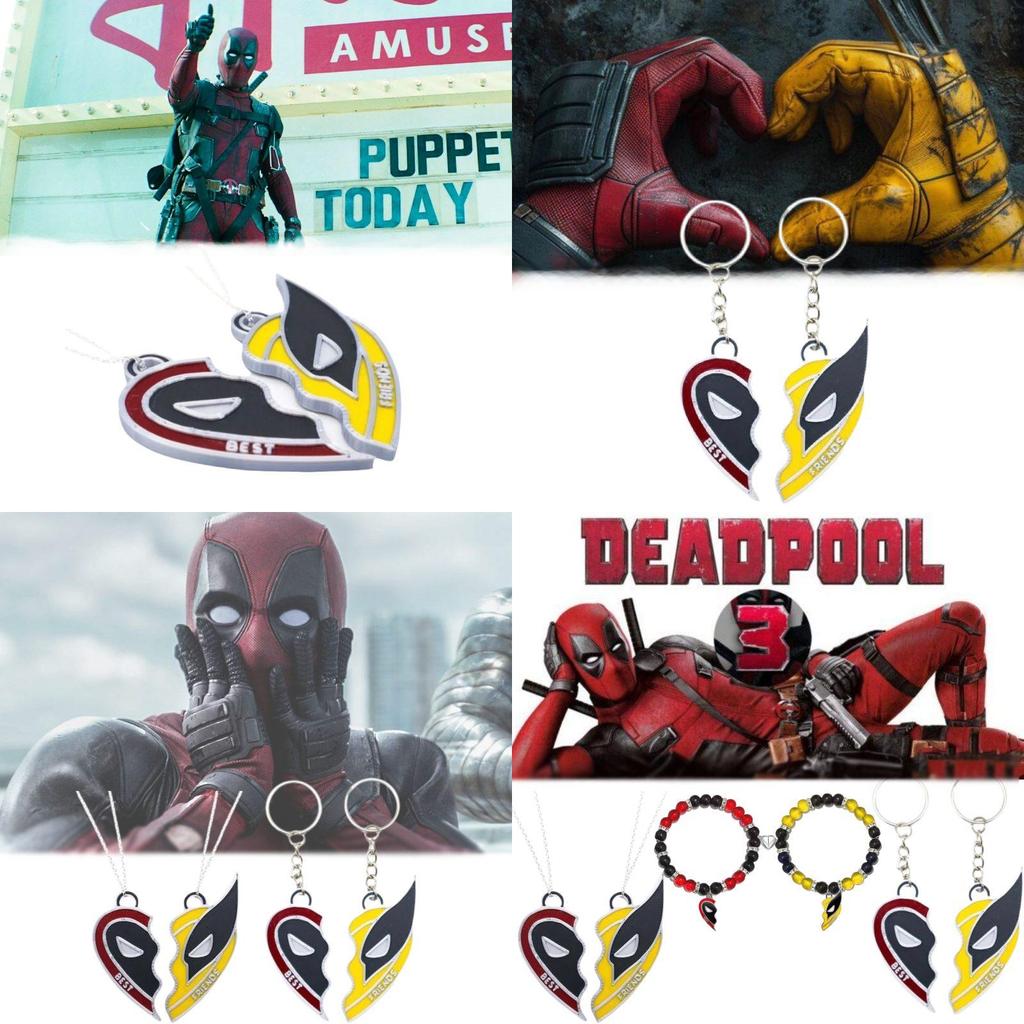 Deadpool Wolverine Best Friends Heart Geometric Alloy Necklace Red Yellow Cartoon Gift