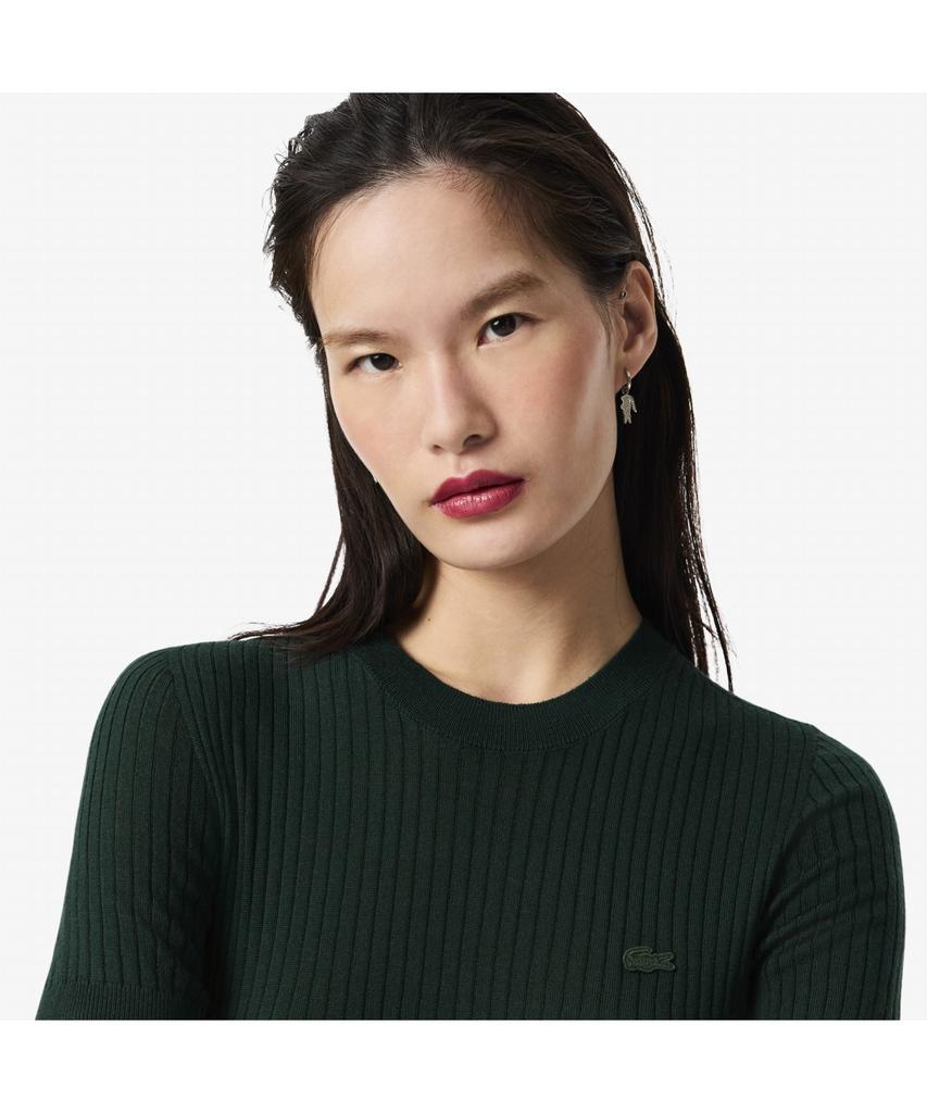 LACOSTE Women'S Ribbed Merino Wool Short Sleeve Sweater Af4146-55N Yzp
