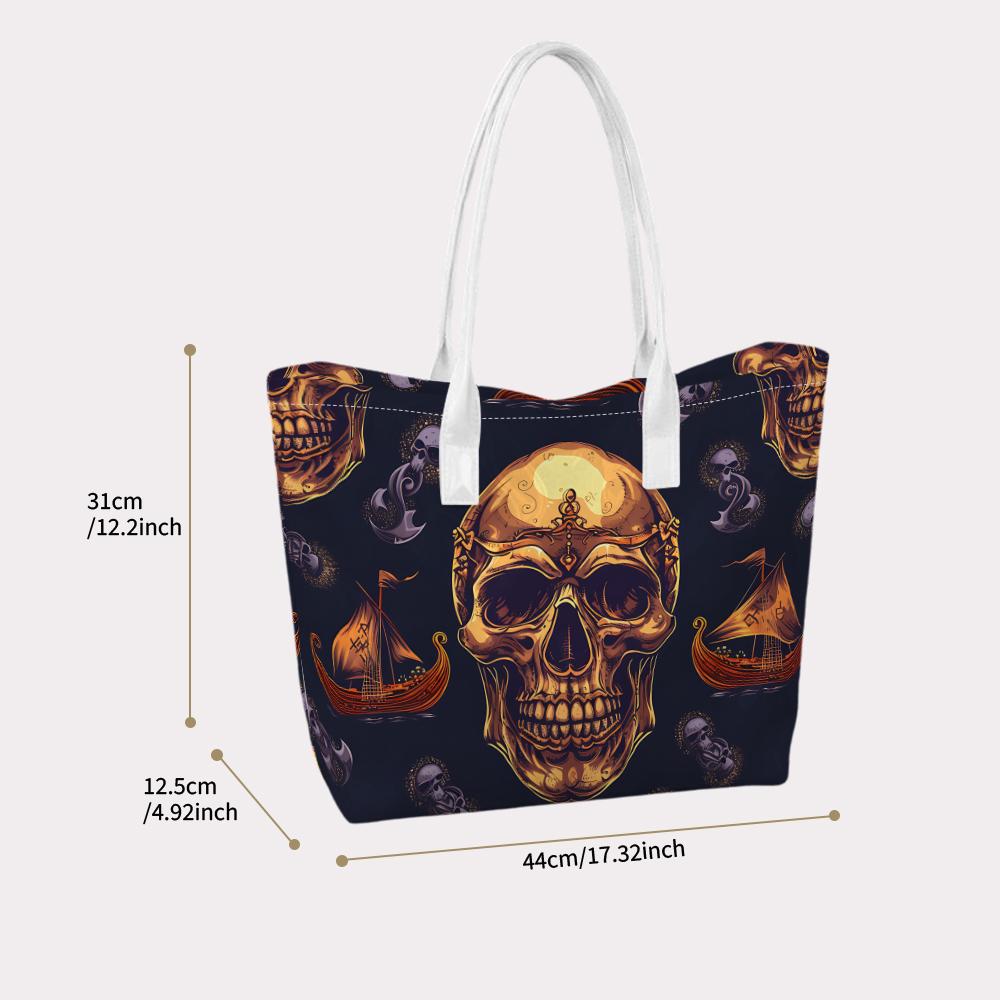 Gothic Skull Pattern Tote Bag Trendy Vintage Daily Shoulder Bag For Outdoor Shopping Travel Use