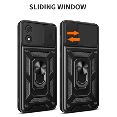 For Motorola Moto E13 4G Kickstand Slide Push Pull Camera Lens Protection Cover PC+TPU Mobile Phone Case