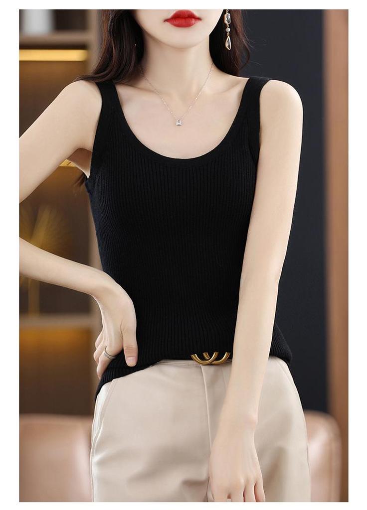 2023 Women's Fashionable Round Neck Pure Wool Sleeveless Knitted Vest Top