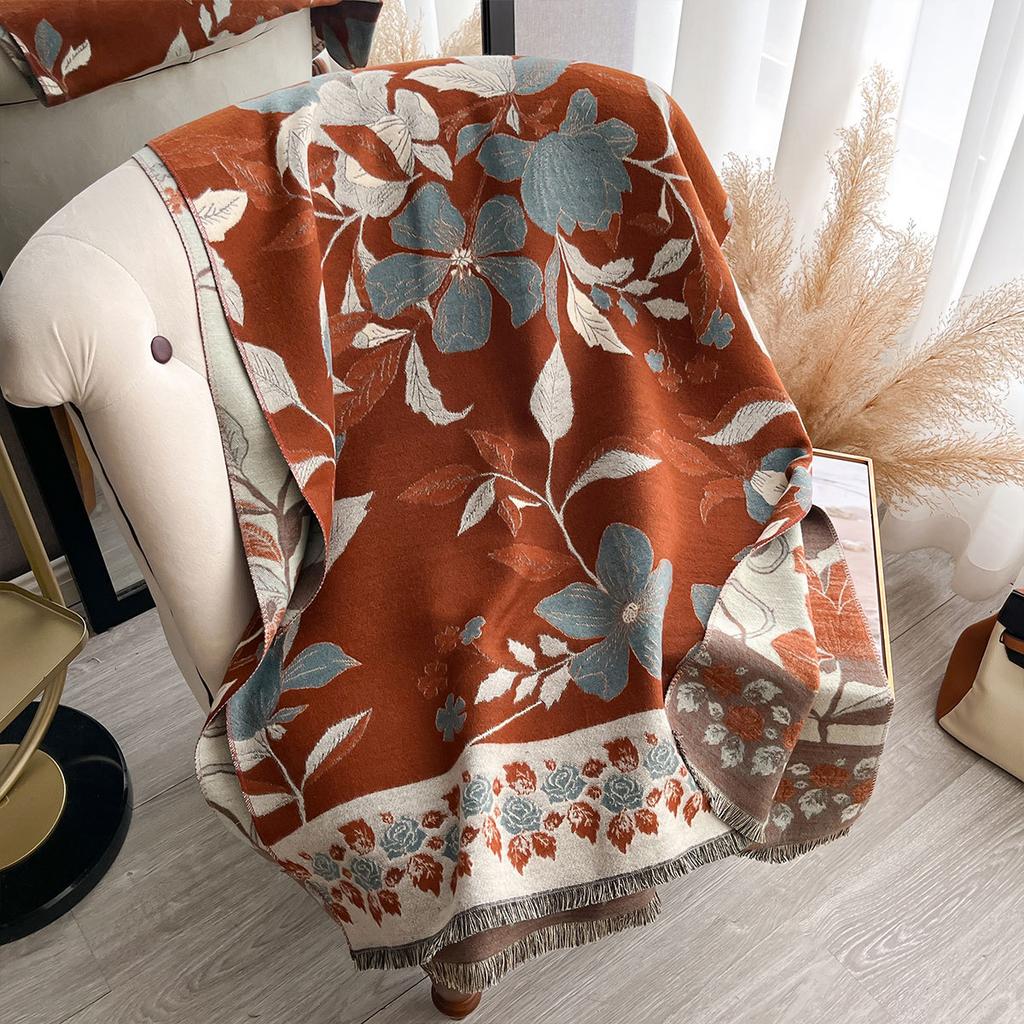 Retro scarf flower temperament versatile shawl fashion jacquard outer cape scarf women's warm scarf