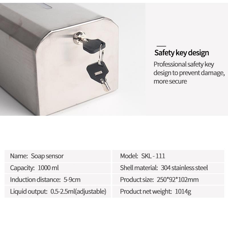 Dispenser sapone in acciaio inox da 1000 ml, sensore automatico, dispenser sapone liquido per montaggio a parete, spray disinfettante per mani | Dispenser sapone liquido