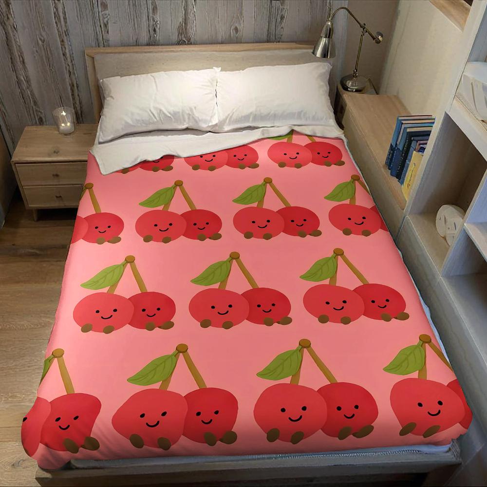 Cheery Cherry Duo Flannel Blanket Warm Soft Halloween Christmas Couch Warm Cozy Decorative Decor Gift for All Season