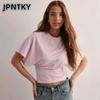 JPNTKY Kadın Moda Günlük Düz Renk Baskılı Kısa Kollu O Yaka Bluz ve Gömlekler