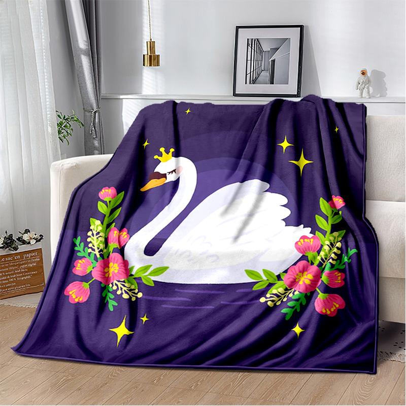HD Cartoon Cute Swan Cygnus Soft Plush Blanket,Flannel Blanket Throw Blanket for Living Room Bedroom Bed Sofa Kids Cover Gitt 3D