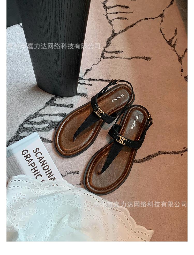 

Sheepskin~ Grape Mom retro T-word with holiday style metal buckle foot sandals women s summer wear herringbone cool slippers 40