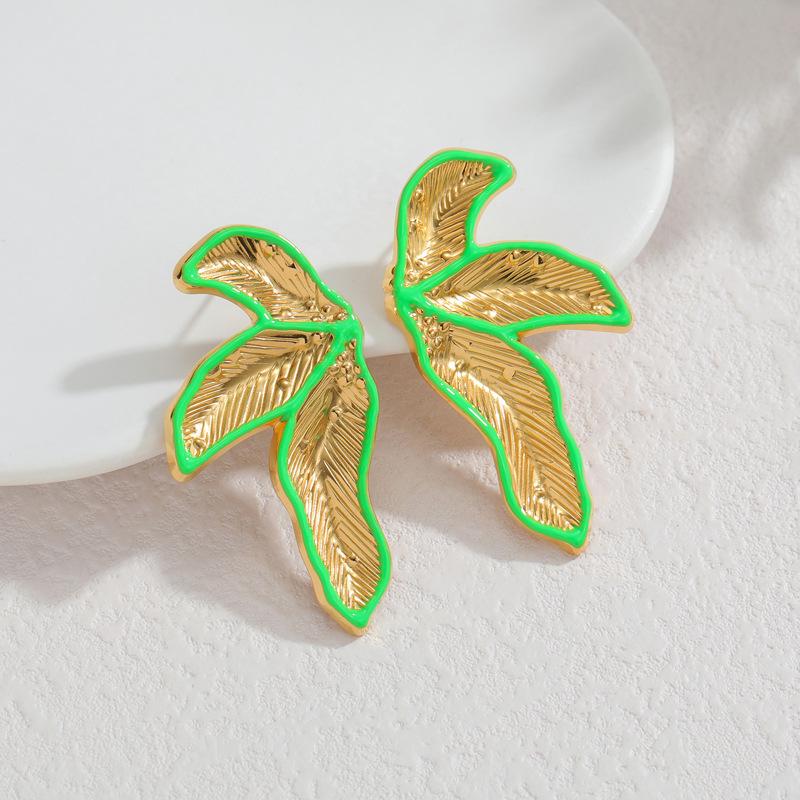 18K Gold Leaf Design Earrings for Women - Stylish Stainless Steel Fashion Accessories