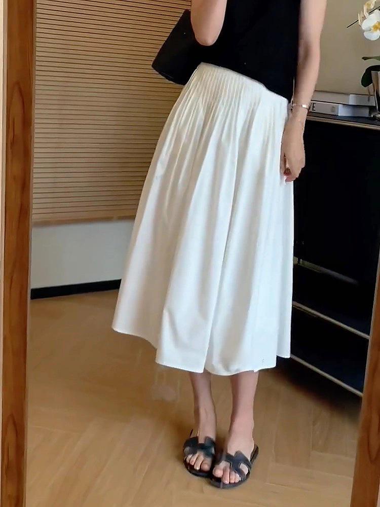 White A-line Pleated High-Waisted Umbrella Skirt - Women s 2025 Summer Mid-Length Flare Design One Size белый