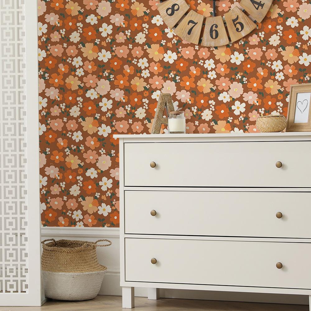 Gemalte mehrfarbige Blumen DIY Schlafzimmer Wohnzimmer Hintergrund verschönern dekorative Tapete Tapete