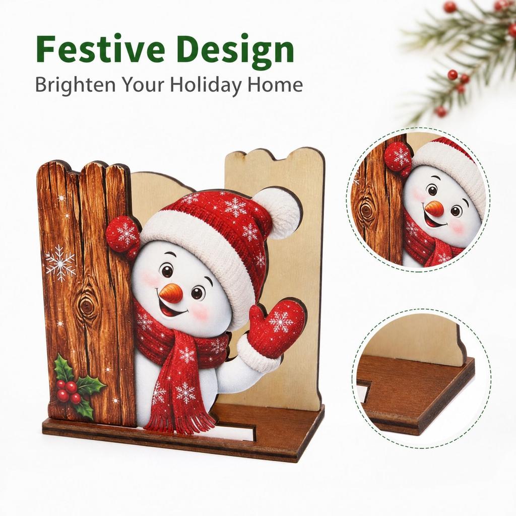 Christmas Shaped Wooden Photo Desktop Ornament for Holiday Home Decor