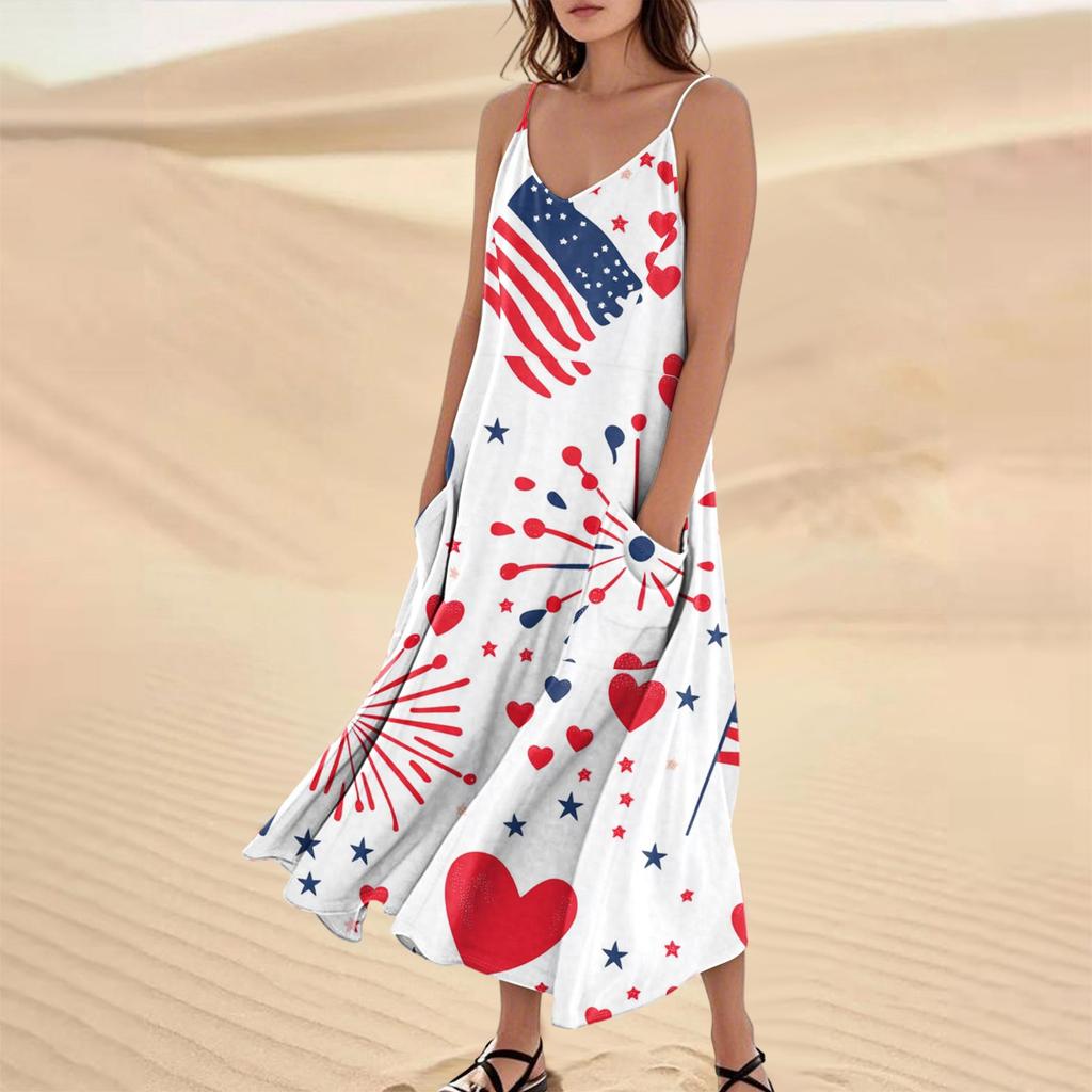 Women's Summer Dress Casual Loose Print Long Beach Vacation Dresses