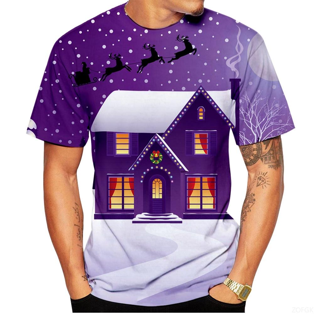 Fashionable Christmas Men's T-shirt, Casual Men's Short Sleeved T-shirt, Round Neck Shirt, Personalized Casual Loose Clothing