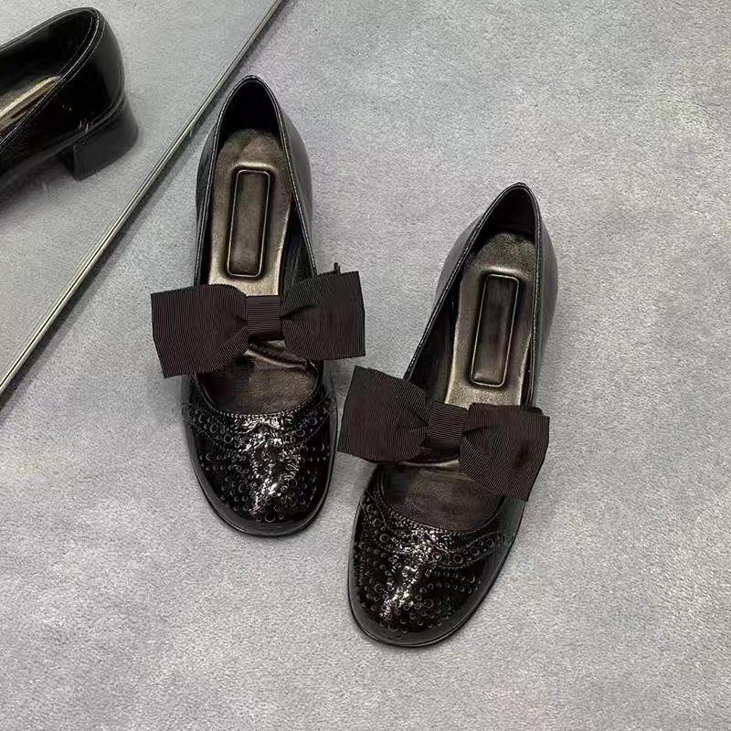 New square head thick heel color matching bow Mary Jane shoes women's trend fashion versatile temperament single shoes